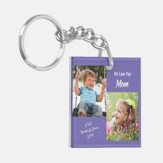 私たちはあなたを愛しパーソナライズされたている写真パープル キーホルダー (正面左)