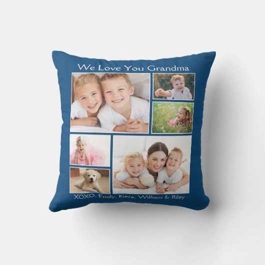 私たちはあなたを愛するおばあちゃん写真の名前パーソナライズされた青 クッション (裏面)