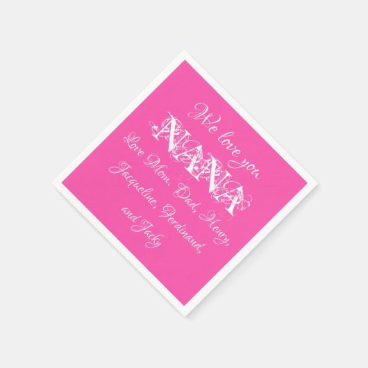 私たちはあなたを愛するナナスクリプトファミリー名かわいい紙 スタンダードカクテルナプキン (角)