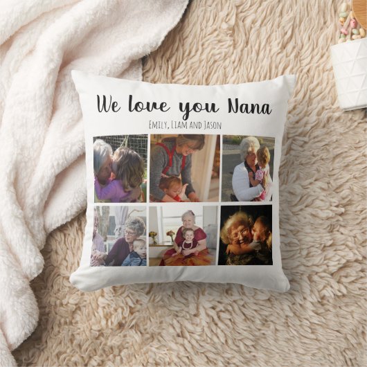 私たちはあなたを愛するナナ写真コラージュカスタム文字ホワイト クッション (ブランケット)