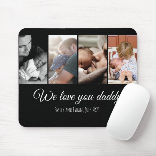 私たちはあなたを愛するパパの黒い写真コラージュパパ家族 マウスパッド (マウス)