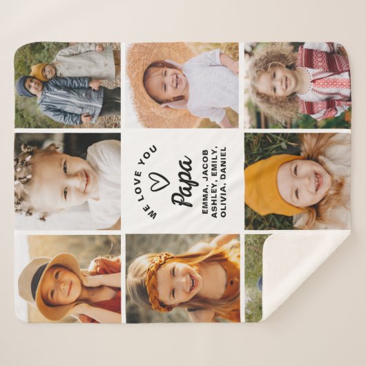 私たちはあなたを愛するパパファミリーインスタグラムコラージュ写真 シェルパブランケット (正面(横))