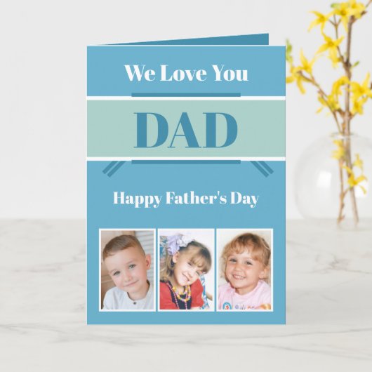 私たちはあなたを愛するパパ父の日の青い緑の写真 カード (黄色い花)