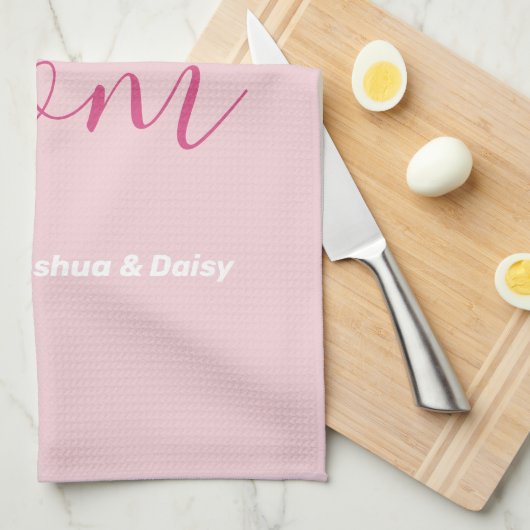 私たちはあなたを愛するママのピンクのミニマリスト キッチンタオル (四つ折り)