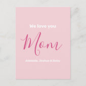 私たちはあなたを愛するママのピンクのミニマリスト ポストカード (正面)