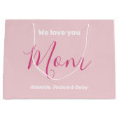 私たちはあなたを愛するママのピンクのミニマリスト ラージペーパーバッグ (正面)