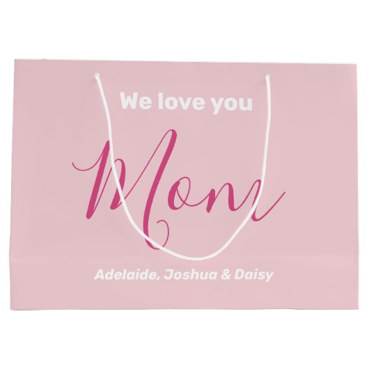 私たちはあなたを愛するママのピンクのミニマリスト ラージペーパーバッグ (裏面)