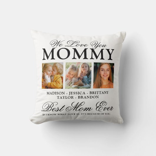 私たちはあなたを愛するママの写真コラージュ クッション (正面)