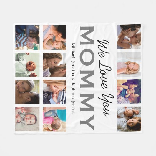 私たちはあなたを愛するママの写真コラージュ フリースブランケット (正面(横))