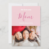 私たちはあなたを愛するママピンクのミニマリスト写真 カード (正面)