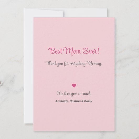 私たちはあなたを愛するママピンクのミニマリスト写真 カード (裏面)