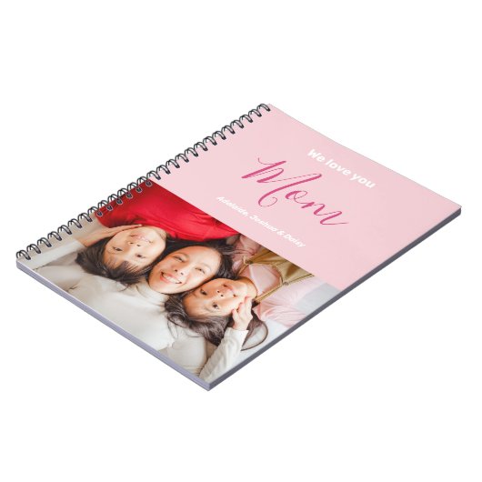 私たちはあなたを愛するママピンクのミニマリスト写真 ノートブック (左側)