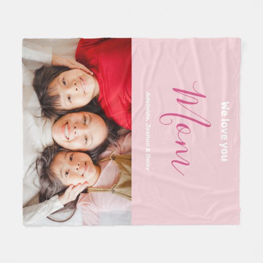 私たちはあなたを愛するママピンクのミニマリスト写真 フリースブランケット (正面(横))