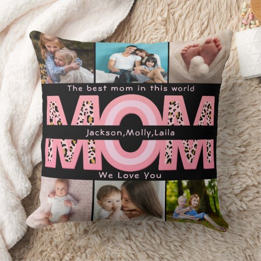私たちはあなたを愛するママピンクのミニマリスト6写真コラージュ クッション (ブランケット)