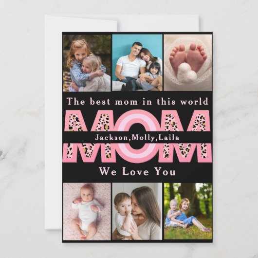 私たちはあなたを愛するママピンクのミニマリスト6写真コラージュ シーズンカード (正面)