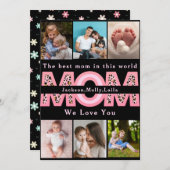 私たちはあなたを愛するママピンクのミニマリスト6写真コラージュ シーズンカード (正面/裏面)