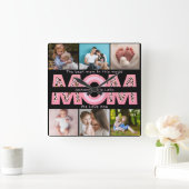 私たちはあなたを愛するママピンクのミニマリスト6写真コラージュ スクエア壁時計 (ホーム)