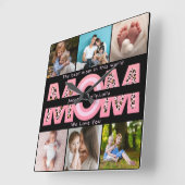 私たちはあなたを愛するママピンクのミニマリスト6写真コラージュ スクエア壁時計 (傾斜)