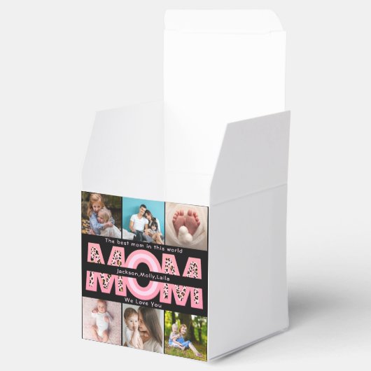 私たちはあなたを愛するママピンクのミニマリスト6写真コラージュ フェイバーボックス (オープン)