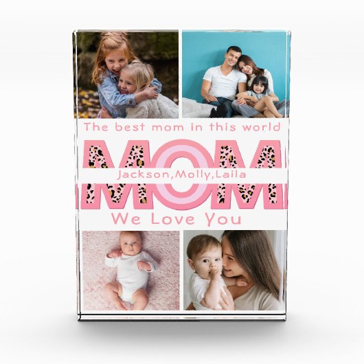 私たちはあなたを愛するママピンクのミニマリスト6写真コラージュ フォトブロック (正面)