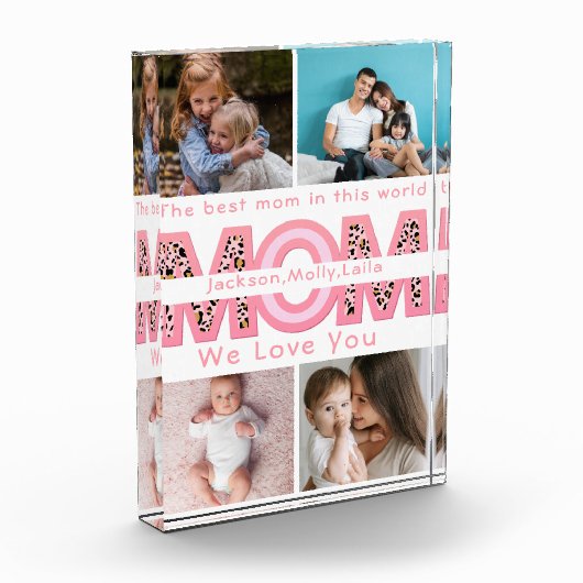 私たちはあなたを愛するママピンクのミニマリスト6写真コラージュ フォトブロック (左)