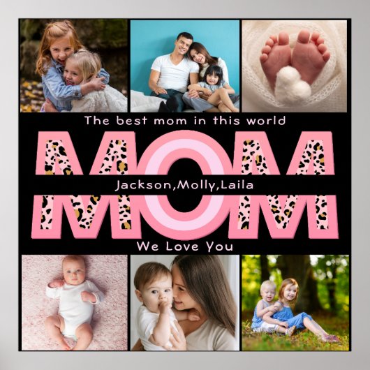 私たちはあなたを愛するママピンクのミニマリスト6写真コラージュ ポスター (正面)