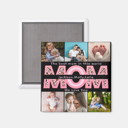 私たちはあなたを愛するママピンクのミニマリスト6写真コラージュ マグネット (正面/裏面)