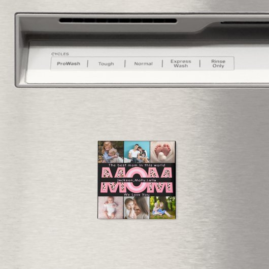 私たちはあなたを愛するママピンクのミニマリスト6写真コラージュ マグネット (インサイチュ (食洗機))