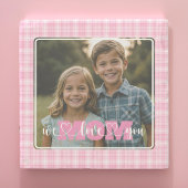 私たちはあなたを愛するママ写真ピンクの格子柄の母の日 ストーンコースター