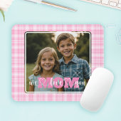 私たちはあなたを愛するママ写真ピンクの格子柄の母の日 マウスパッド