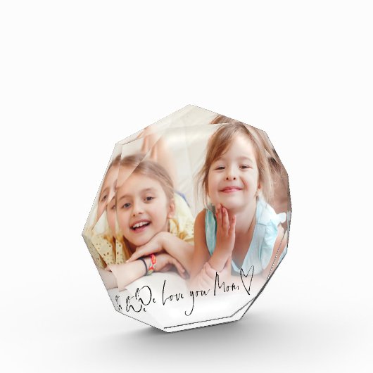 私たちはあなたを愛するママ名スクリプトハートフォトオーバーレイ フォトブロック (左)