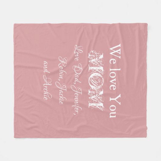 私たちはあなたを愛するママ家族の名前スクリプトかわいい赤面 フリースブランケット (正面(横))