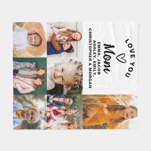 私たちはあなたを愛するママ家族モダン写真コラージュ フリースブランケット (正面(横))