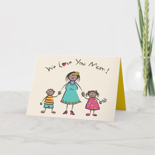 私たちはあなたを愛するママ漫画の家族ハッピー母の日 カード (正面)