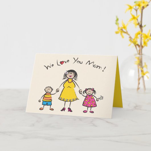 私たちはあなたを愛するママ漫画の家族ハッピー母の日 カード (黄色い花)