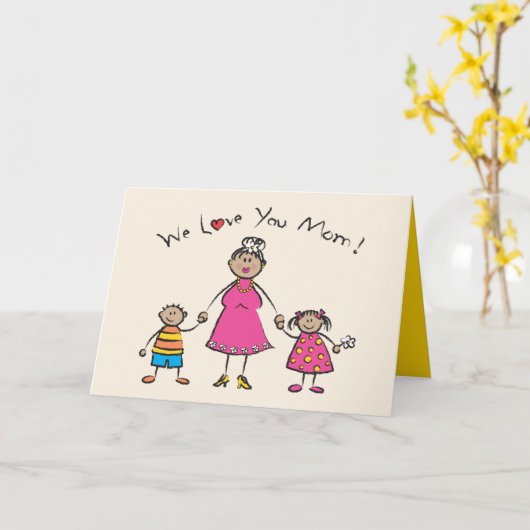 私たちはあなたを愛するママ漫画の家族ハッピー母の日 カード (黄色い花)
