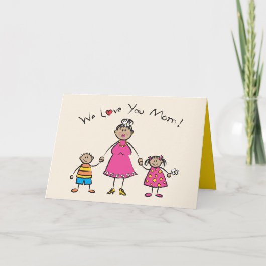 私たちはあなたを愛するママ漫画の家族ハッピー母の日 カード (正面)