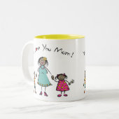 私たちはあなたを愛するママ漫画の家族ハッピー母の日 ツートーンマグカップ (正面左)