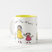 私たちはあなたを愛するママ漫画の家族ハッピー母の日 ツートーンマグカップ (正面左)