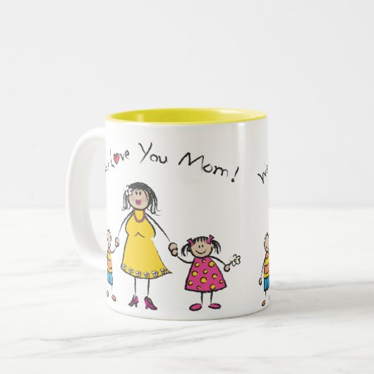 私たちはあなたを愛するママ漫画の家族ハッピー母の日 ツートーンマグカップ (正面左)