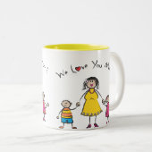 私たちはあなたを愛するママ漫画の家族ハッピー母の日 ツートーンマグカップ (正面右)