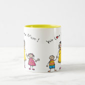 私たちはあなたを愛するママ漫画の家族ハッピー母の日 ツートーンマグカップ (中央)