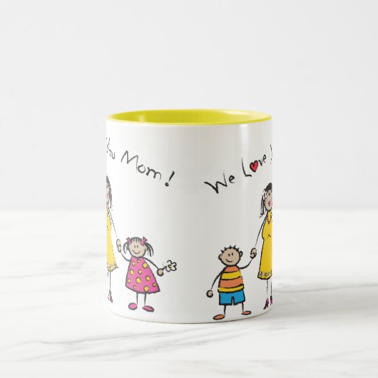 私たちはあなたを愛するママ漫画の家族ハッピー母の日 ツートーンマグカップ (中央)