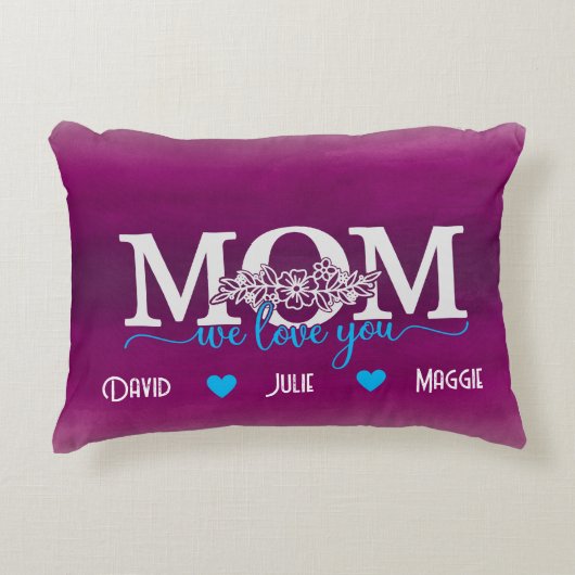 私たちはあなたを愛するママ3つの写真のコラージュと名前アクセント アクセントクッション (正面)