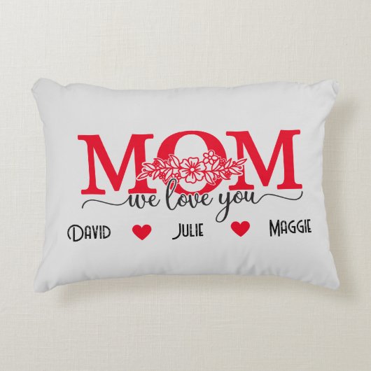 私たちはあなたを愛するママ3つの写真のコラージュと名前 アクセントクッション (正面)