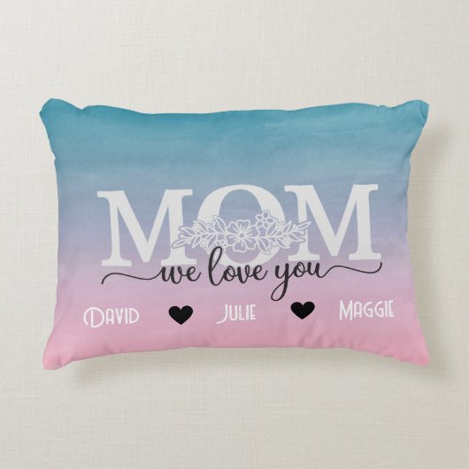 私たちはあなたを愛するママ3つの写真のコラージュと名前 アクセントクッション (正面)