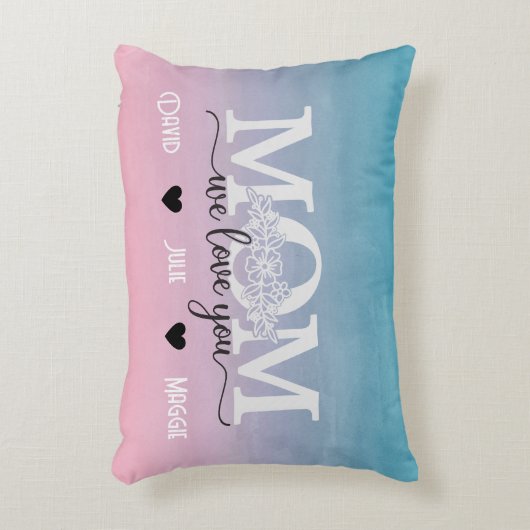 私たちはあなたを愛するママ3つの写真のコラージュと名前 アクセントクッション (正面(垂直))