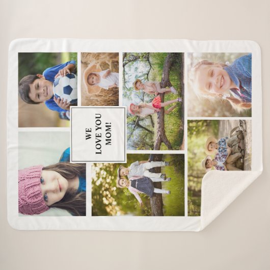 私たちはあなたを愛するママ7写真の子供の家族 シェルパブランケット (正面(横))