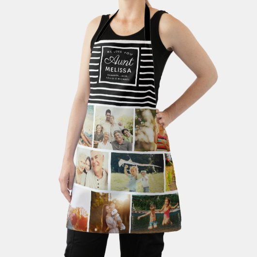 私たちはあなたを愛する叔母モダン名前をカスタムする写真コラージュ エプロン (インサイチュ)