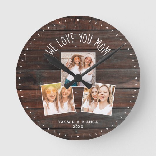 私たちはあなたを愛する可愛い写真モダンコラージュ ラウンド壁時計 (正面)